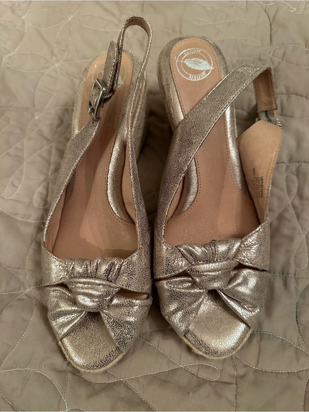 Nurture by Lamaze Metallic Gold Slingback Peep-Toe Wedges